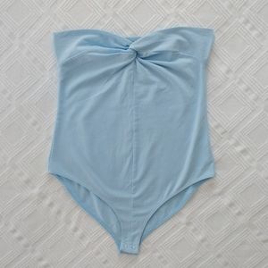 Forever21 Baby Blue Knotted Strapless Bodysuit